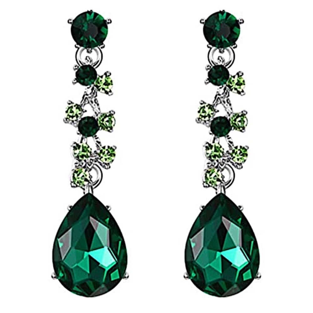 Liv Oliver New Silver Multi Green Chandelier Earrings